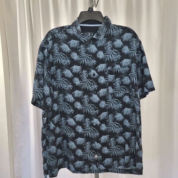 Nat Nast button down silk blend blue leaves print shirt men's size L - Picture 1 of 5